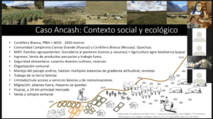Diapositiva sobre el contexto social y ecológico de Ancash 